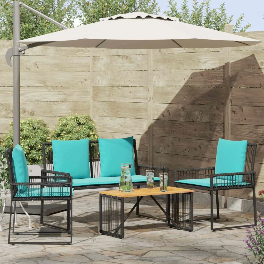 Set di Mobili da Esterno 9 pz | Set Salotto da Giardino Nero e Turchese polyrattan