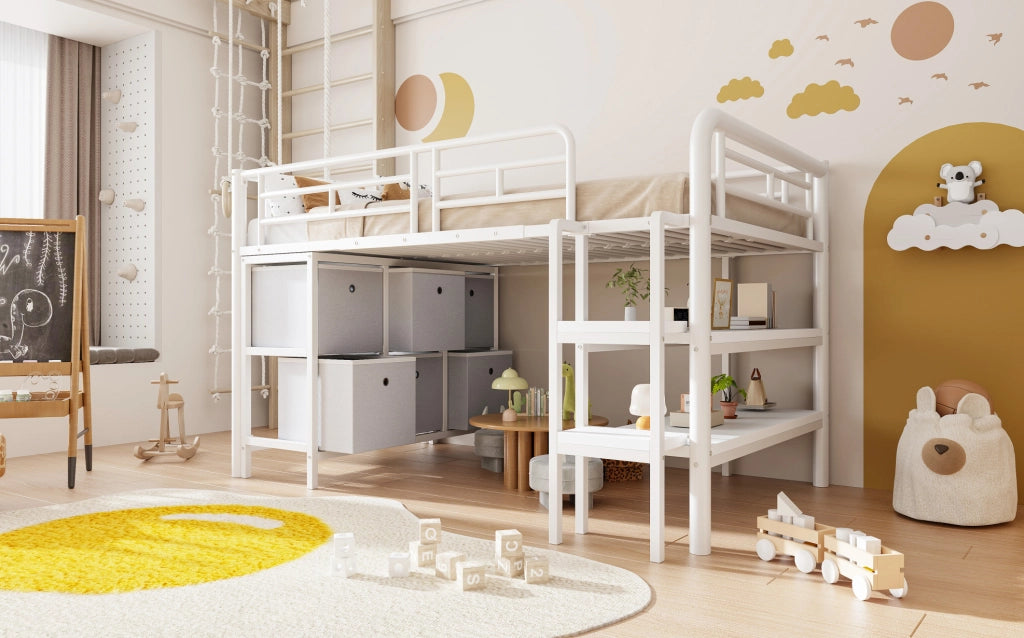 LETTO A SOPPALCO 90x200 cm in metallo bianco con scala e contenitore