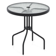 Tavolo da giardino rotondo 70 cm con foro per ombrellone design moderno metallo nero vetro temperato 20_0013995