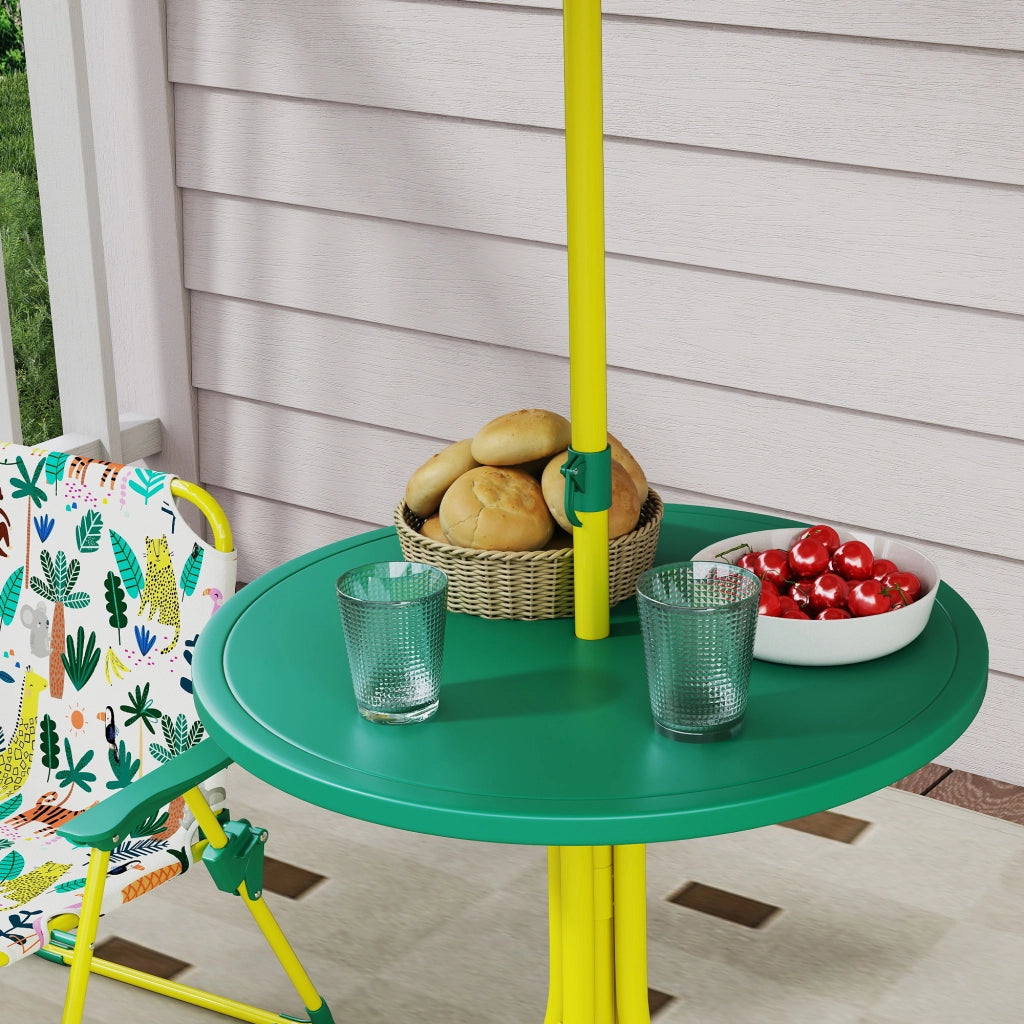 Tavolo da Picnic per Bambini Set Tavolo e Sedie con Ombrellone Verde