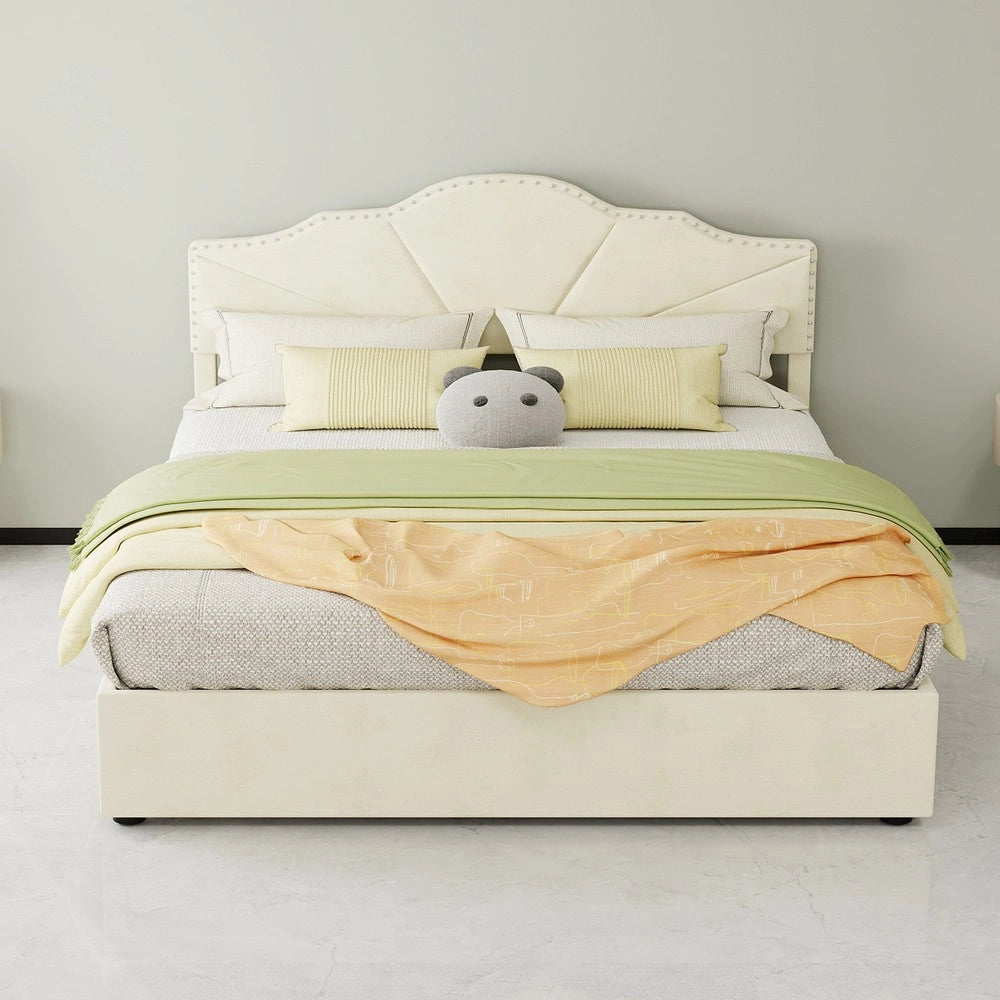 Letto Contenitore Imbottito con Materasso ¨C MINIMAL ¨C Beige 160x200