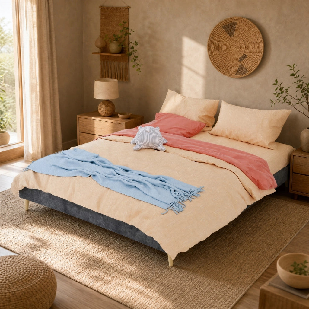 Letto imbottito grigio 160x200 cm con struttura in metallo e tessuto