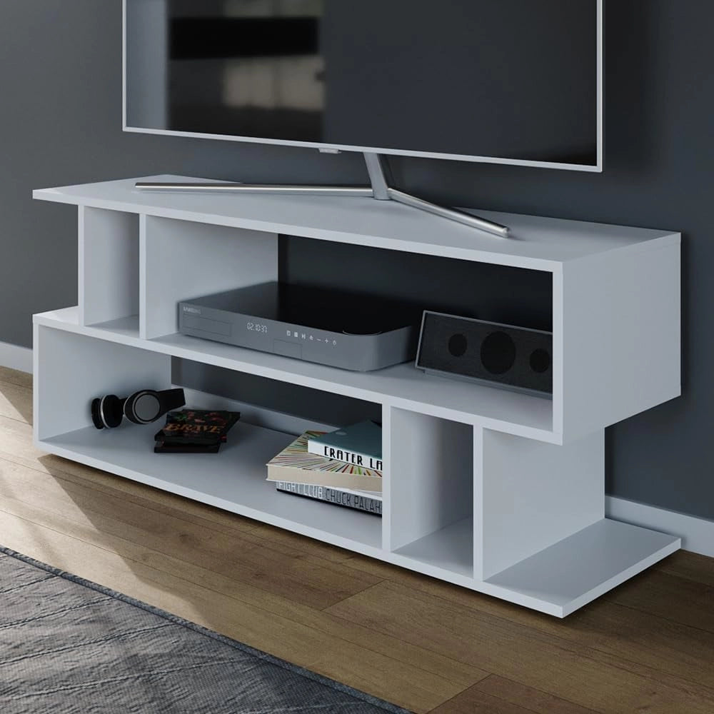 Mobile tv Karel, Bianco, 120 x 50.6 cm, adatto come supporto TV con ripiani aperti