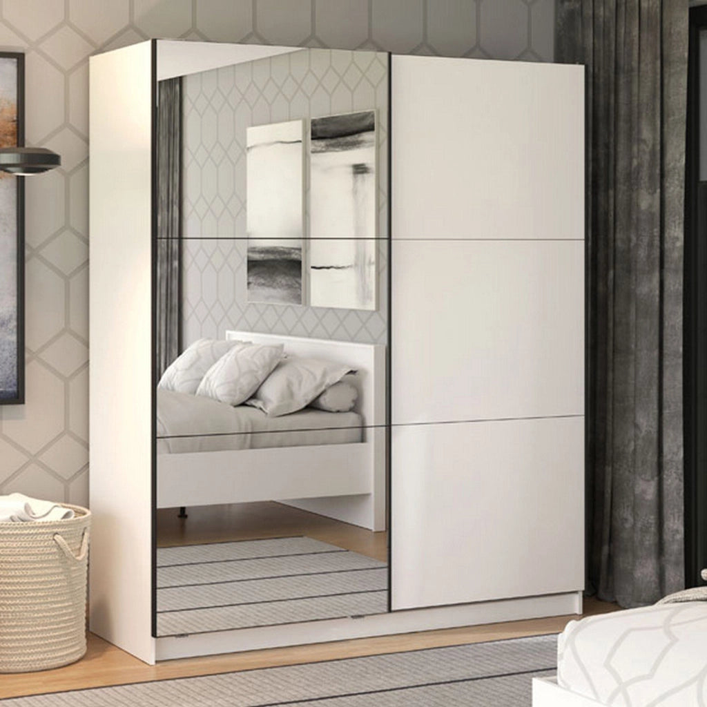 Armadio Camera da Letto Verzino, Guardaroba Grande Appendiabiti, 179x210h cm Bianco