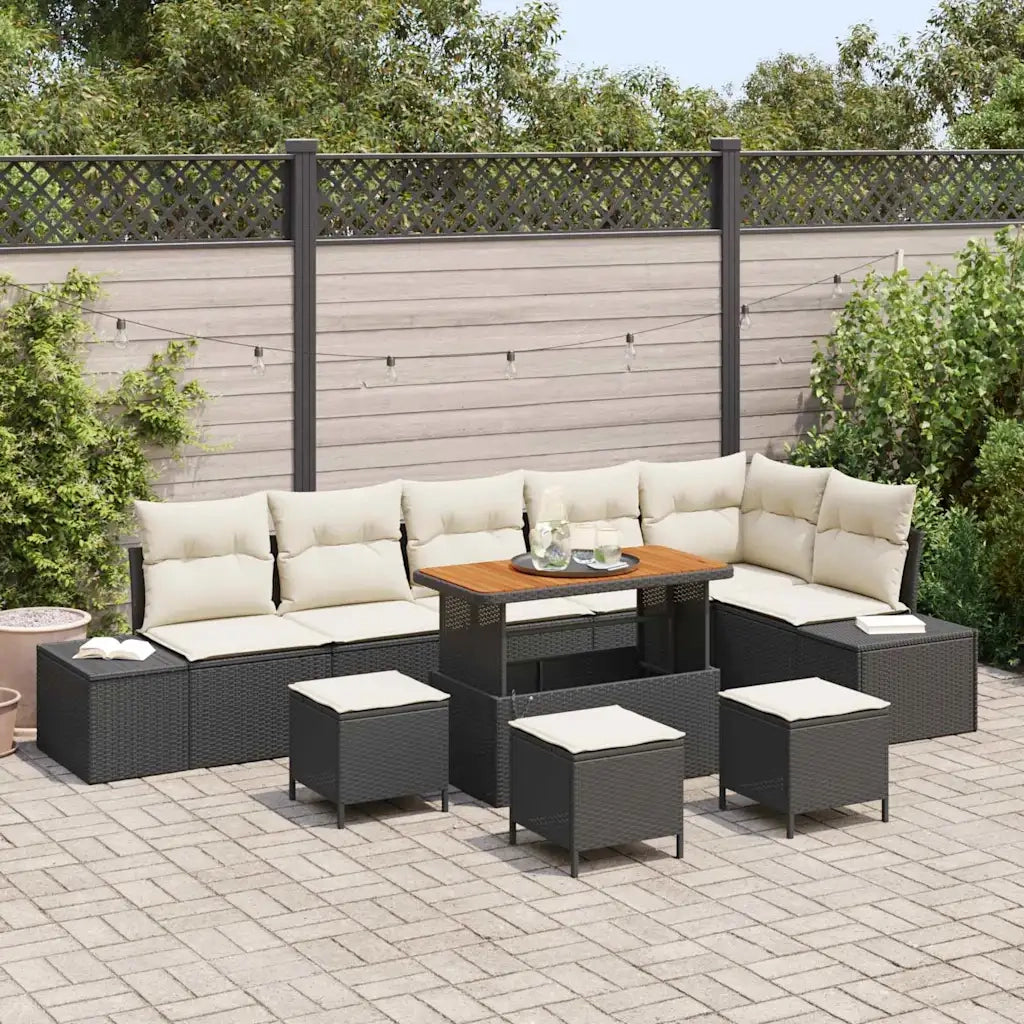 Set Divano da Giardino con cuscino 10 pcs Nero Poly Rattan 3364760