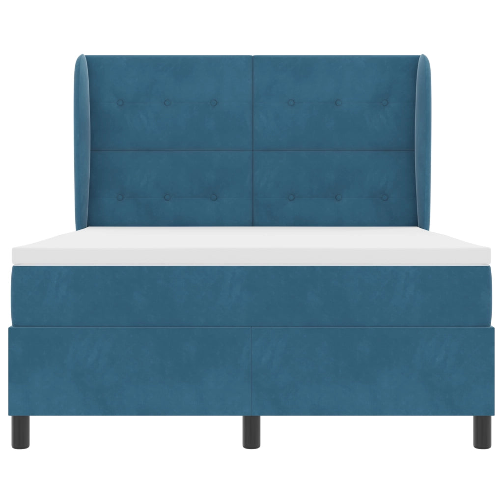 Letto Box Spring con Materasso Blu Scuro 140x190 cm Velluto