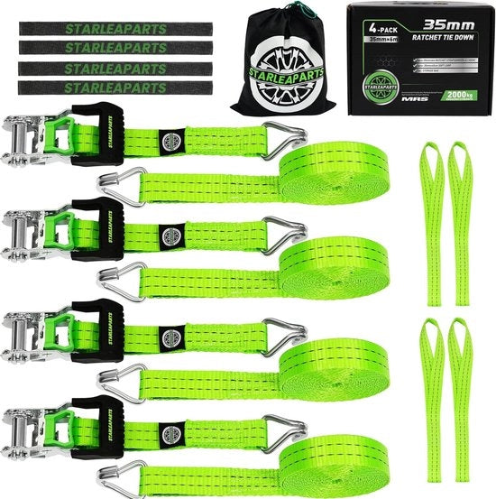 Set di 4 Cinture di Legatura Professionali 6 m x 35 mm per Autotrasporti 2000 kg