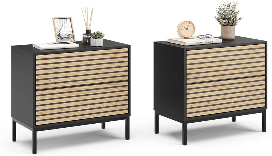 Comodino Eliza, Rovere artigianale/antracite, Set di 2