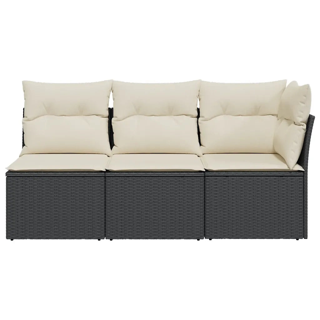 Divano da Giardino a 3 Posti con Cuscini Nero in Polyrattan 366014
