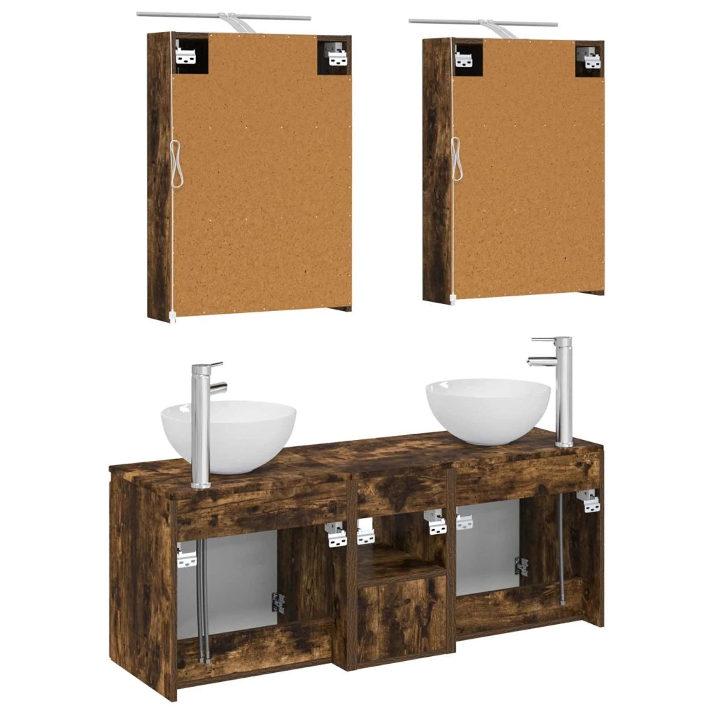 Set di Armadi da Bagno 5 pcs Rovere Fumo 50 x 14,5 x 70 cm 3406355