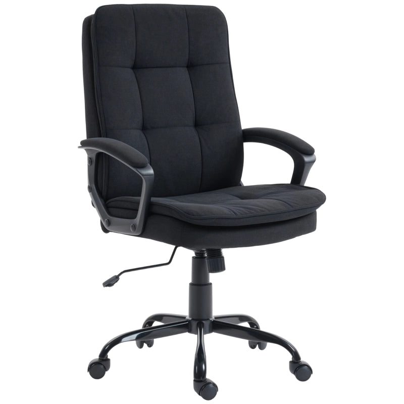 SEDIA UFFICIO 63x70 cm Tessuto effetto lino Nero con braccioli