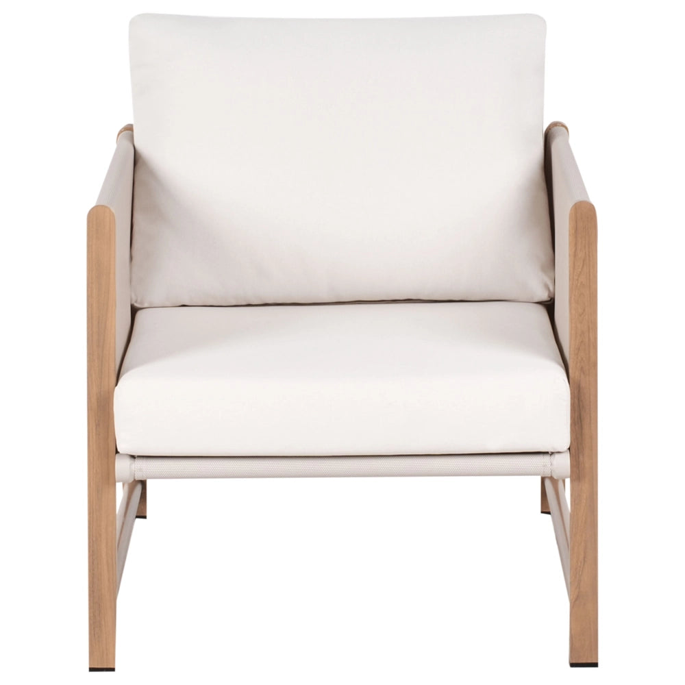 Set di divani da giardino a 5 posti Struttura in metallo beige chiaro con finitura in legno Piano in vetro Divano a 3 posti Ottomano Poltrone
