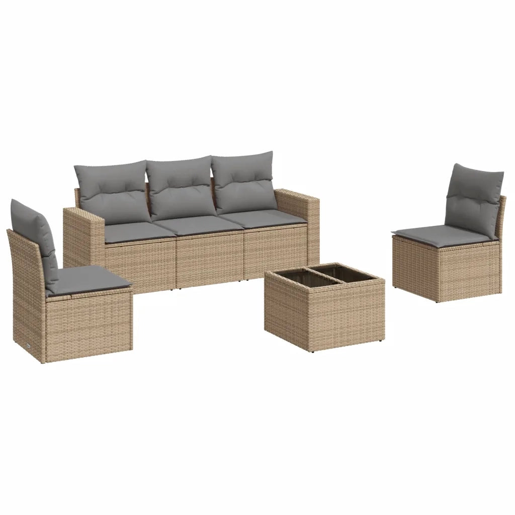 Set Divano da Giardino 6 pz con Cuscini Beige in Polyrattan 3251136