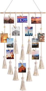 Decorazione per parete Macramé - Fototenda decorativa - Accessorio di arredo bohemien - Tappeto per parete intrecciato - Decorazione per camera da letto - Accessorio per fototoua per matrimoni - 30 fermagli - 108 cm (L) x 43 cm (B)
