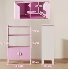 Libreria per bambini ULEVR 60x35x100 cm con ripiani aperti e vani chiusi, kit antiribaltamento, rosa