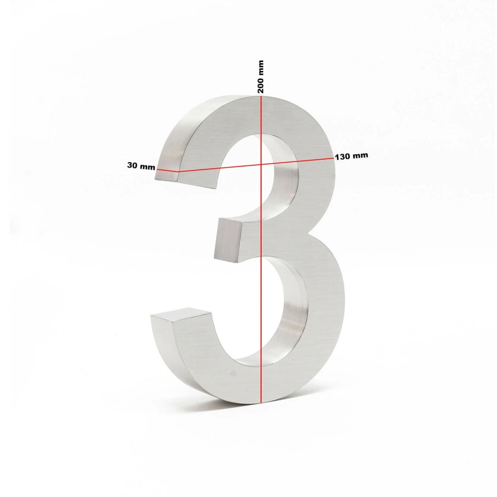 Targa con numero civico "3" in acciaio pregiato 20 cm Arial 3D materiale di montaggio 16_0001427