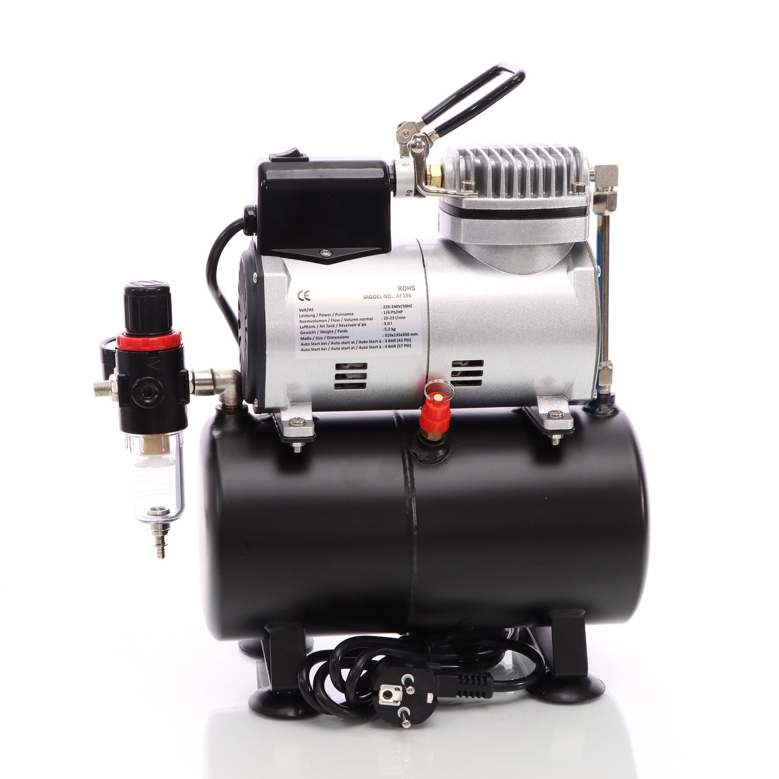 Compressore per aerografo AF186 con serbatoio riduttore di pressione 4 bar Start-stop automatico