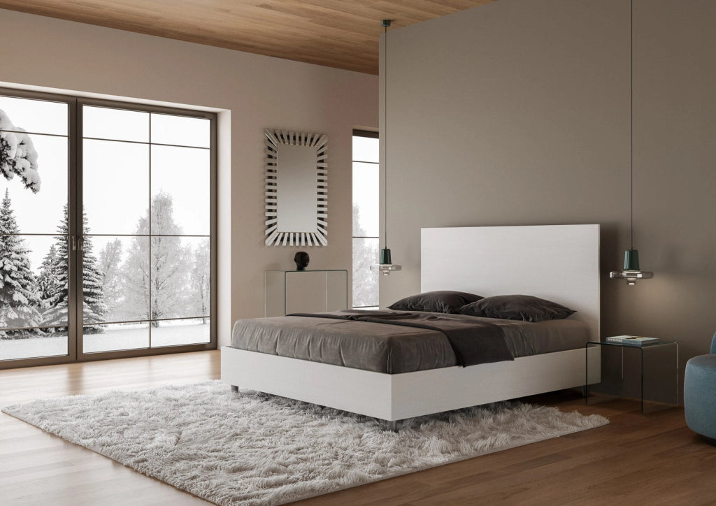 Letto Matrimoniale 160x200 cm con Rete e Contenitore Egos Bianco Frassino