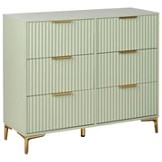 Cassettiera Verde MDF 6 Cassetti Gambe in Metallo Maniglie Fronti Scanalati Design Moderno Camera da Letto Soggiorno