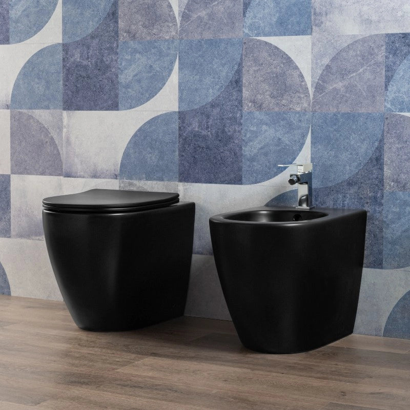 Sanitari Nero Opaco Filomuro Wc + Bidet + Sedile Chiusura Soft C