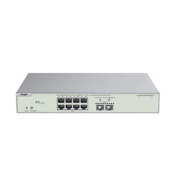 Reyee cloud switch managed l2 multi-gigabit 8 porte 2,5gb poe+, 2 porte uplink 10g sfp+ - RG-NBS3300-8MG2XS-P