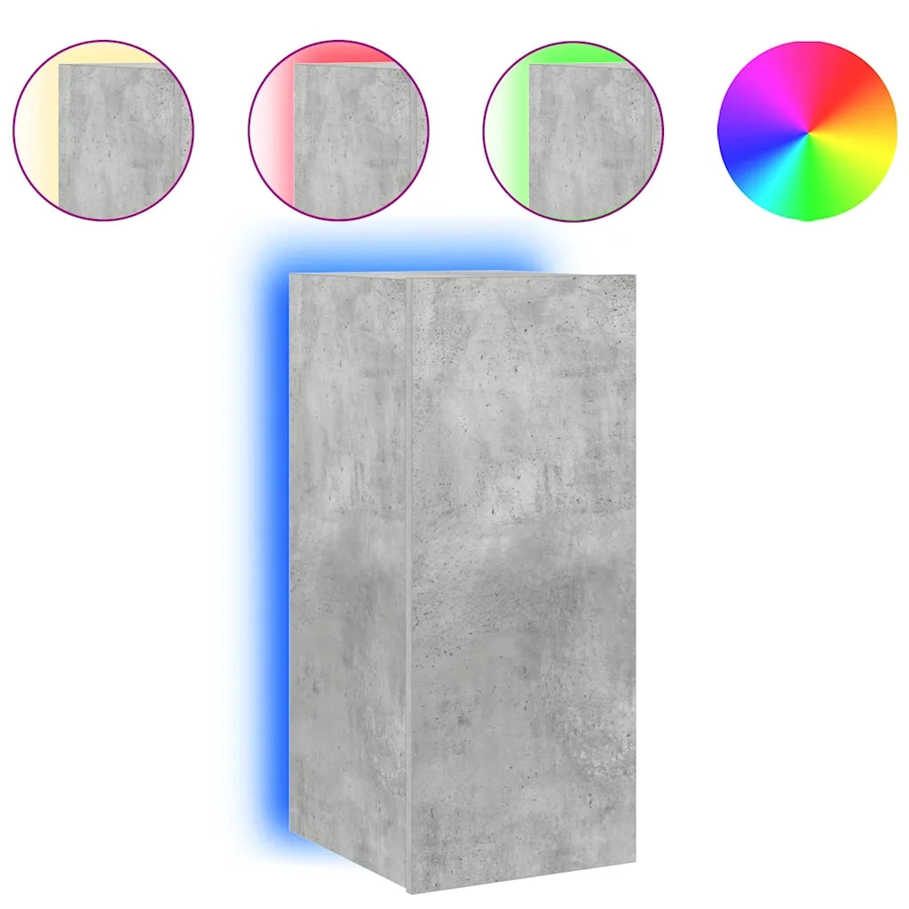 Mobile TV a Parete con Luci LED Grigio Cemento 30,5x35x70 cm 837238
