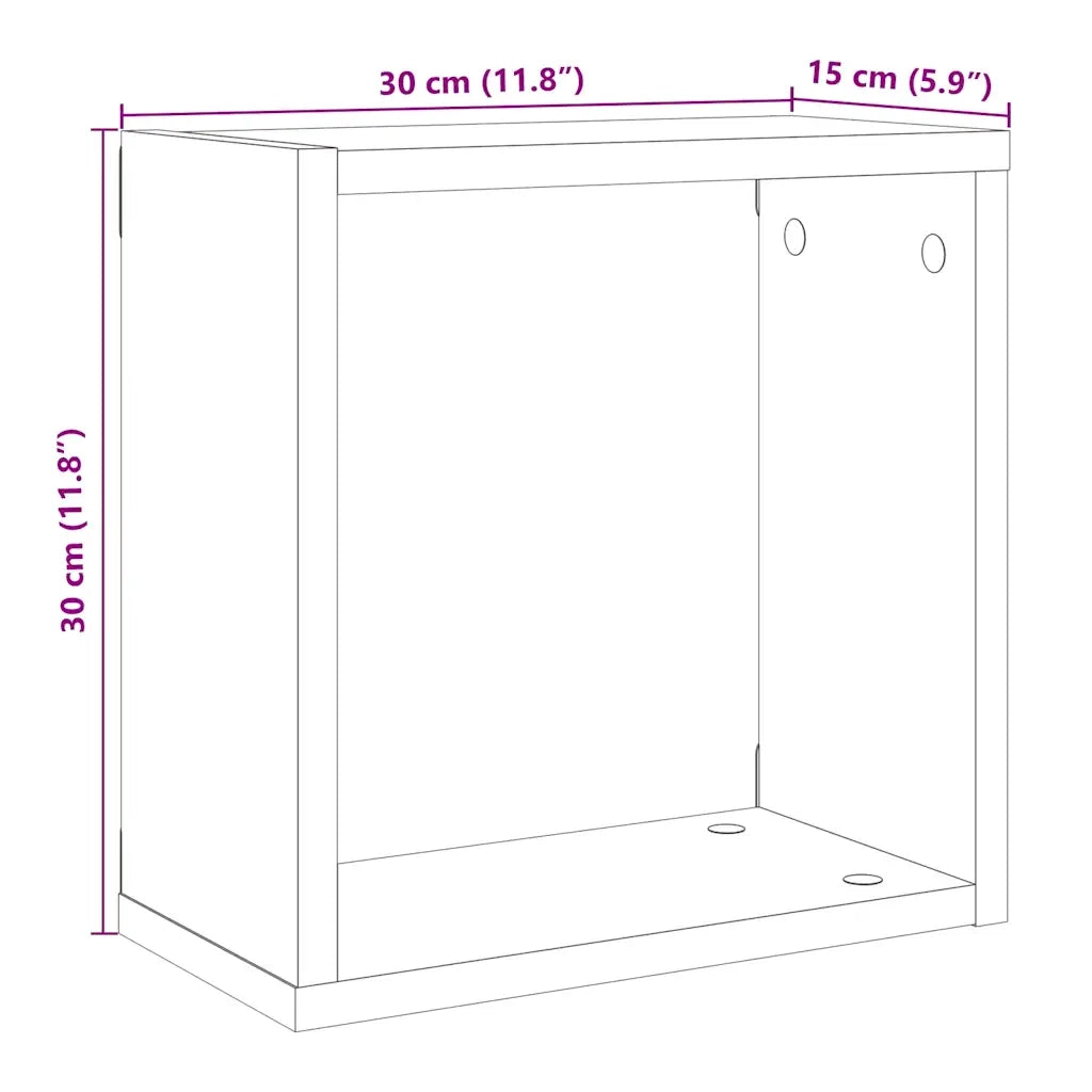 Mensole Parete a Cubo 2 pz Legno Vecchio 30x15x30 cm Truciolato 856576
