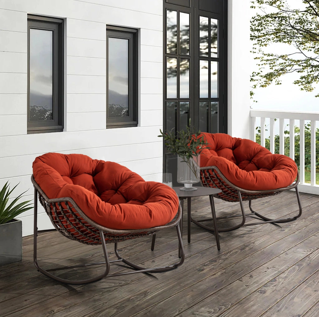 Sedia a dondolo da esterno 78x106x90 cm in acciaio arancione per terrazza e giardino