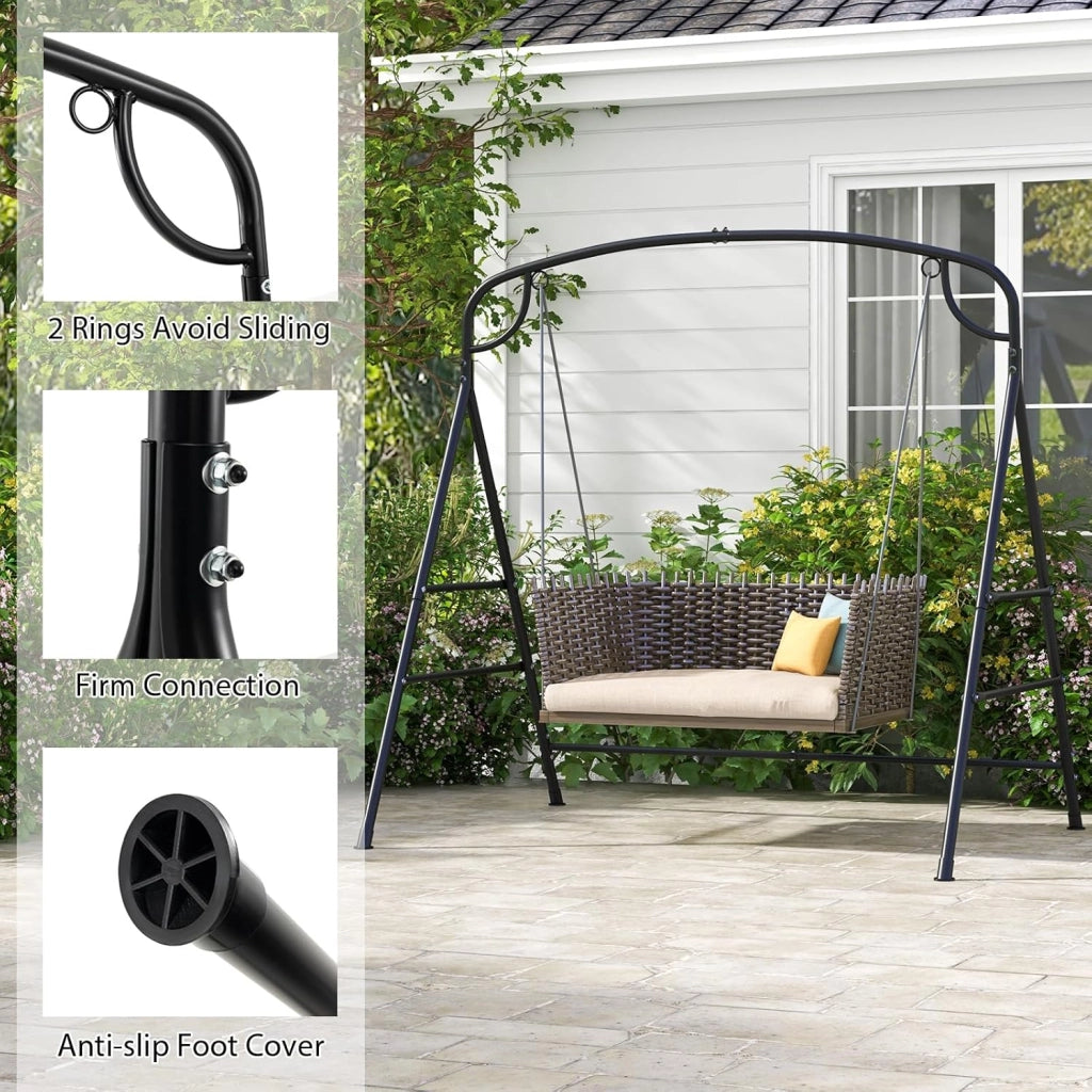 Supporto per altalena in metallo, telaio per dondolo da giardino a forma di A, telaio per panca sospesa con carico di 300 kg, telaio con 2 anelli per balcone, veranda, 180 x 133 x 182 cm