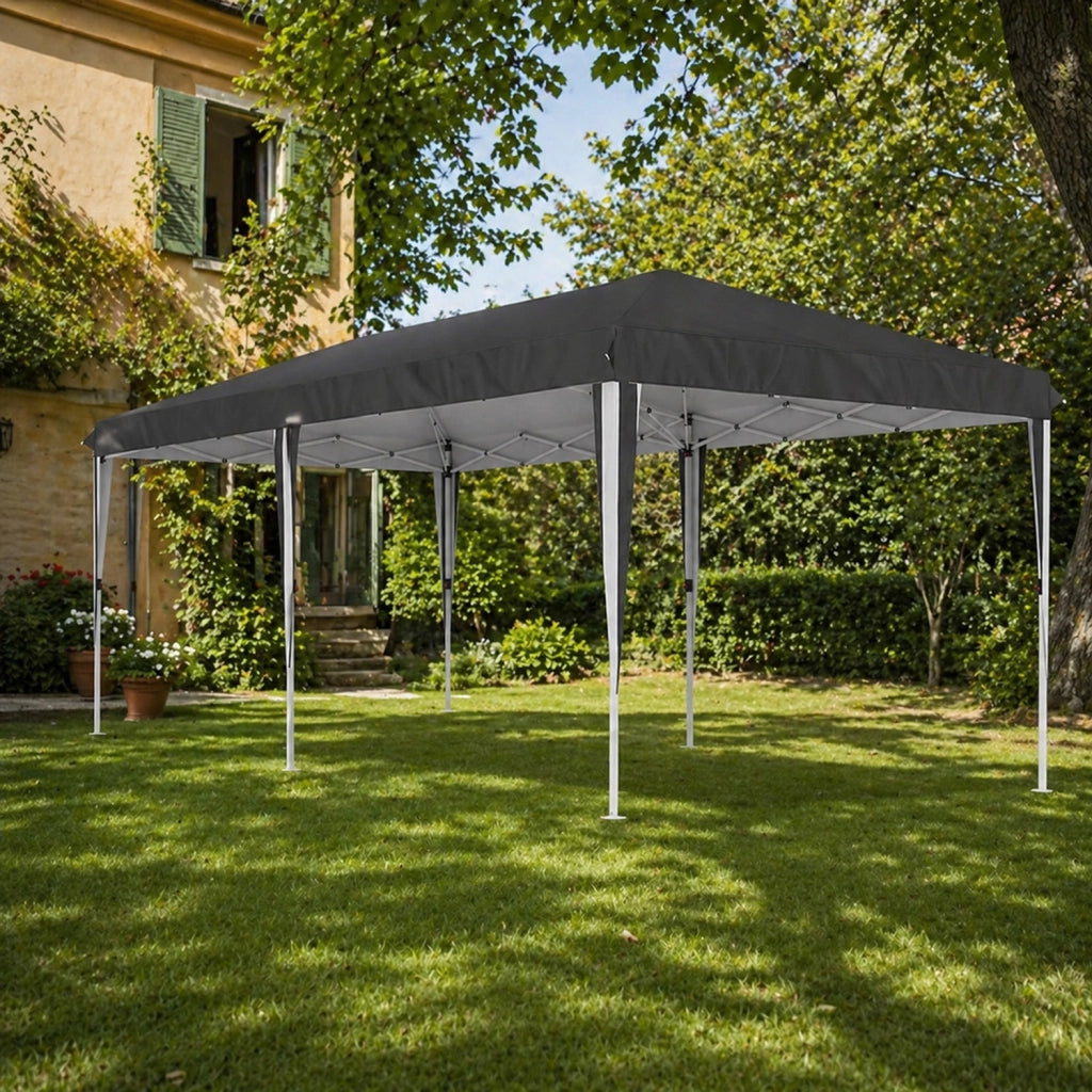 Gazebo Pieghevole Da Catering Con Pareti Laterali Finestre Trasparenti Porte Removibili E Struttura Pop Up Impermeabile Resistente Nero 3x6 Metri