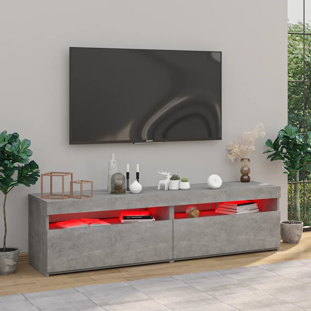 Mobili Porta TV con Luci LED 2 pz-Set di 2 Credenza per TV Grigio Cemento 75x35x40 cm