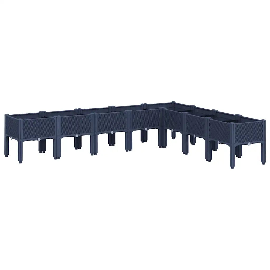 Fioriera da Giardino con Gambe-Vaso da Esterno-Contenitore per Piante Grigio Blu 200x160x42 cm in PP