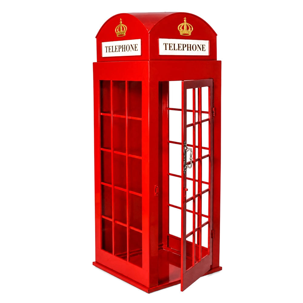 Cabina Telefonica Londra Rossa h 120cm Metallo, Mobiletto Decorativo Stile Retrò