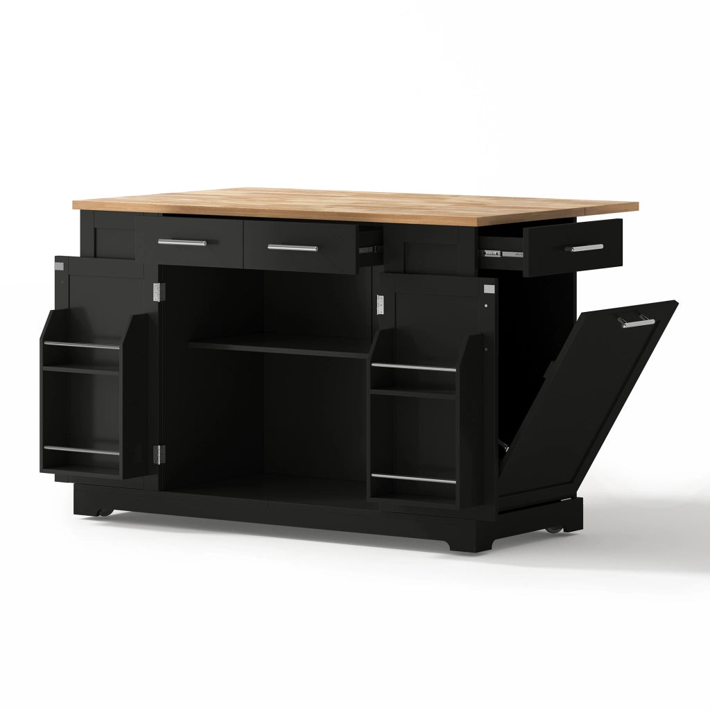 Mobile contenitore con piano pieghevole; prese USB e vano rifiuti - per cucina - 138×86×92 cm - nero