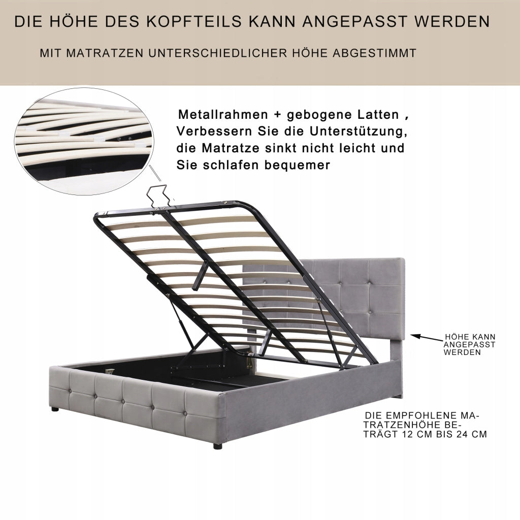 Letto matrimoniale 140x200 - Xylo - Grigio idraulico velluto