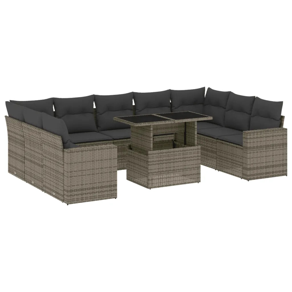 Set Divano da Giardino 10 pz con Cuscini Grigio in Polyrattan