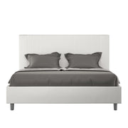 Letto Matrimoniale 160x190 cm con Rete e Contenitore con Testata e Alzata Comoda Imbottito in Similpelle Goya Bianco