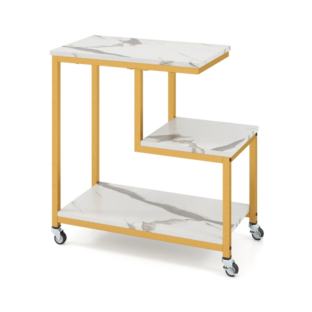 Tavolino laterale a forma di G 59 x 30 x 61 cm spazio di archiviazione a 3 livelli design moderno legno ingegnerizzato bianco 20_0013869