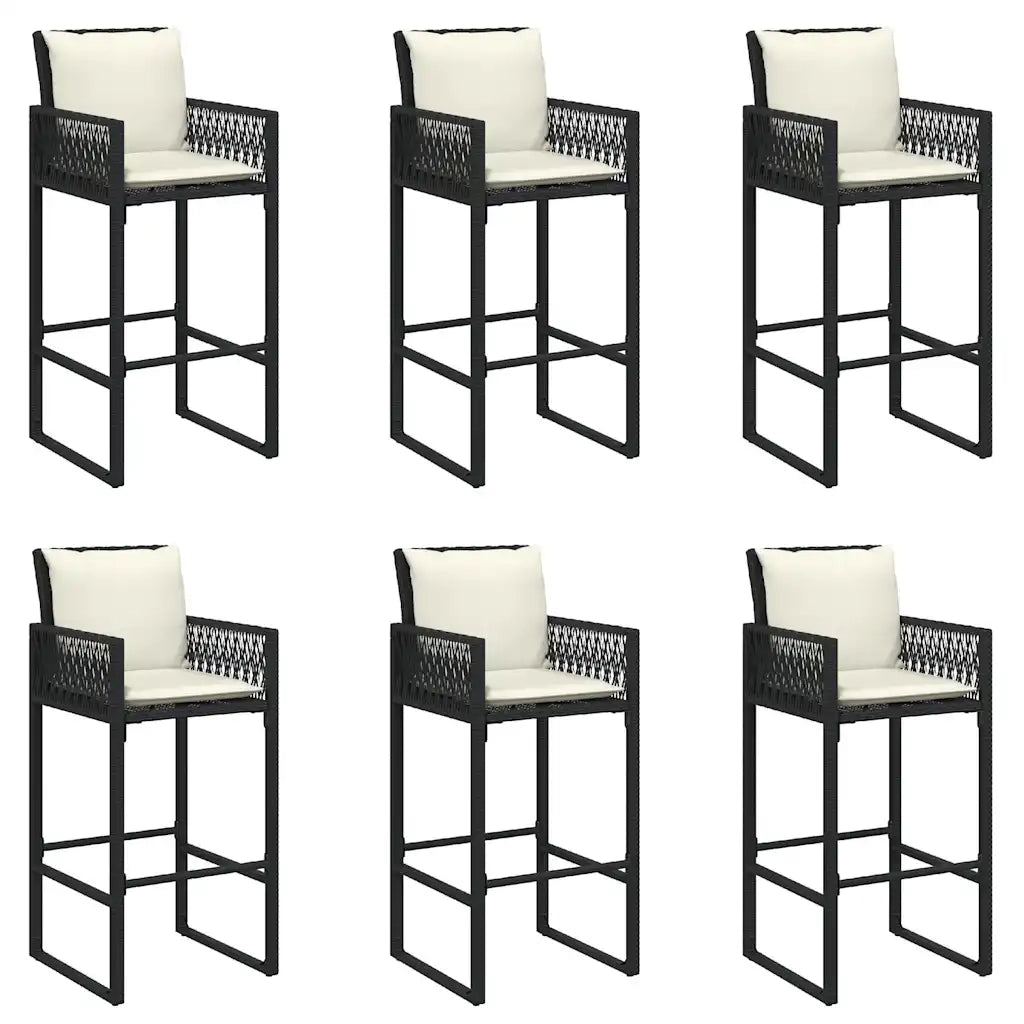 Set Bar da Giardino 7 pz con Cuscini Nero in Polyrattan Acacia 3328902