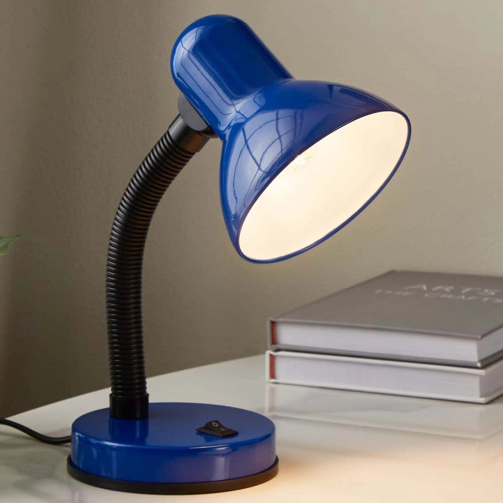 Lampada da tavolo orientabile compatibile E27 40W con braccio flessibile e interruttore Nero / Blu Avizar