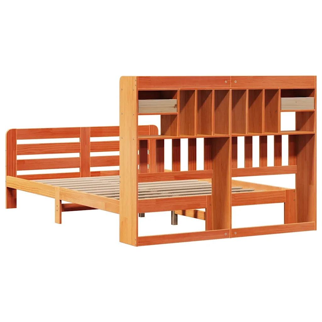 Letto Libreria senza Materasso Marrone Cera 140x190 cm in Pino 3309991