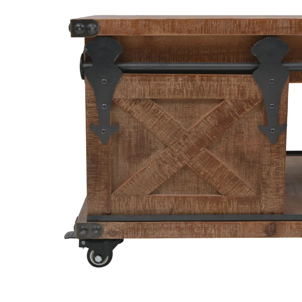 Tavolino da Salotto in Legno di Abete 91x51x38cm Marrone 246119