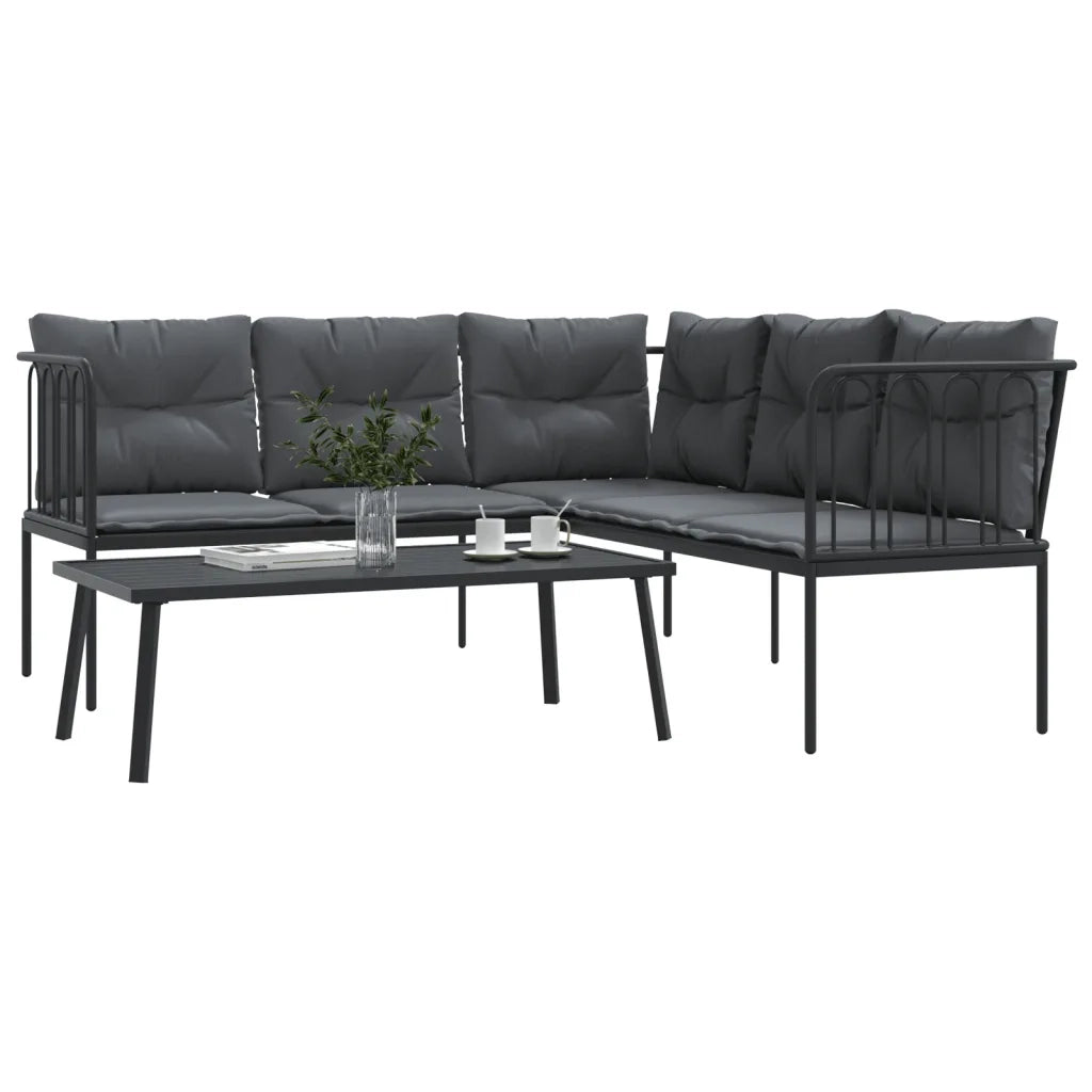 Set Divano da Giardino con Cuscini Nero Acciaio e Textilene 3283746
