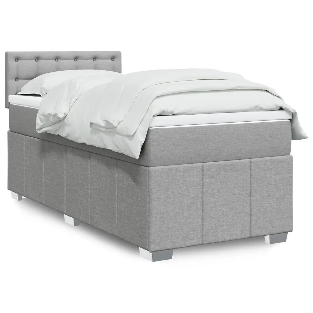 Letto singolo | Letto per adulti | Giroletto a Molle con Materasso Grigio Chiaro 90x200 cm Tessuto