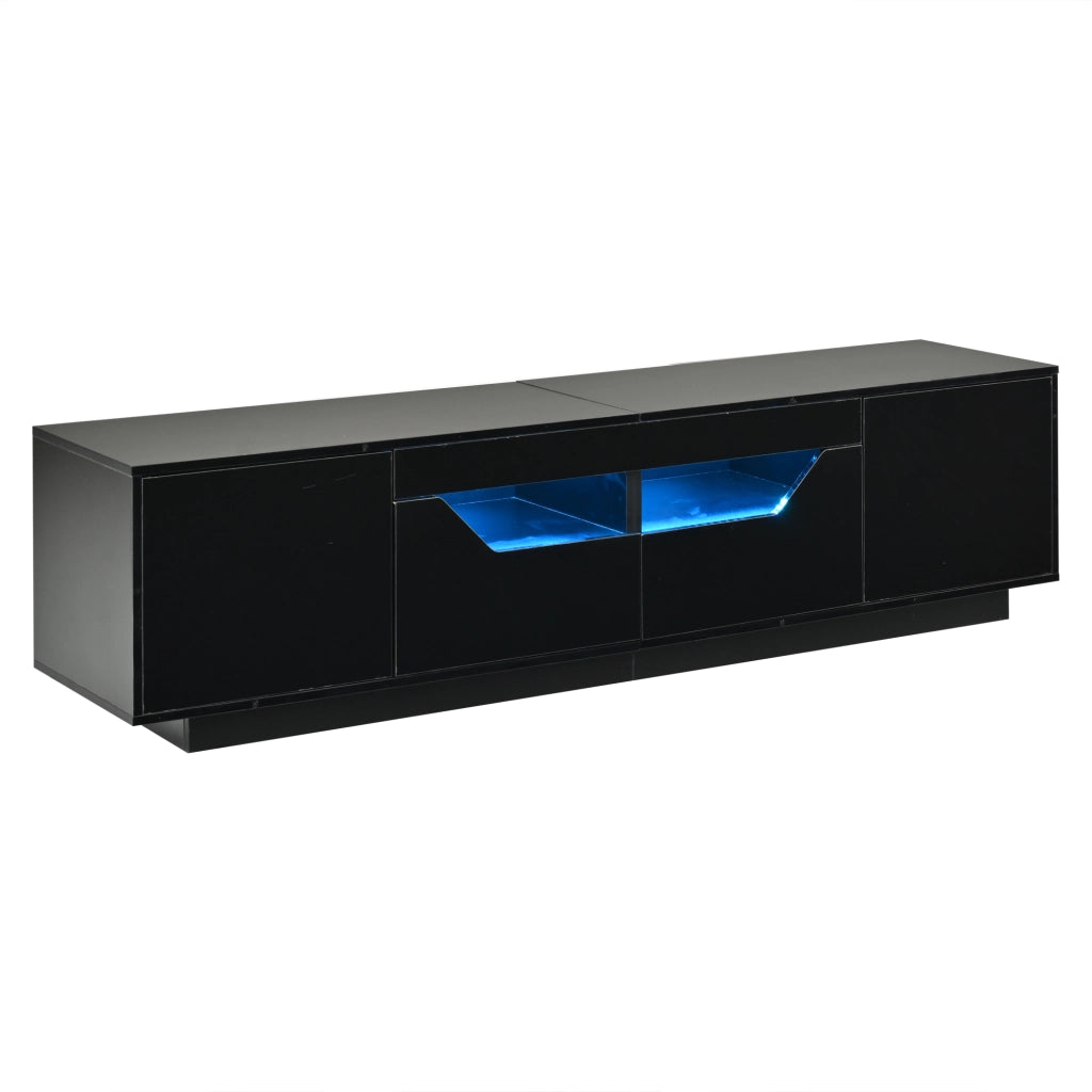 Mobile TV con 2 cassetti; 2 vani e LED - per soggiorno - in truciolare - 180×40×45 cm - nero