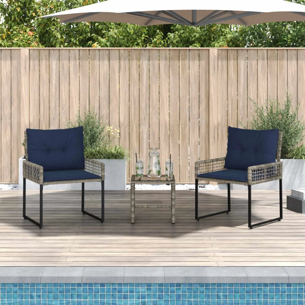 Set di Mobili da Esterno con cuscino 3 pz | Set Salotto da Giardino Grigio e Blu Navy