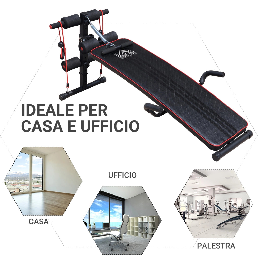 EasyComfort Panca Multifunzione con Vogatore a Molla e Schienale Regolabile e 2 Corde Elastiche, 55.5x137.5 cm Nero