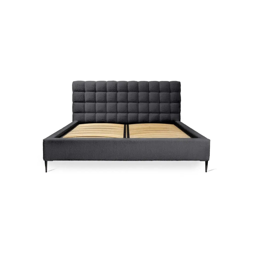 Letto MILLIO – Nero – 140x200 cm – Tessuto bouclé in ciniglia – Rete inclusa – Comfort da hotel 5 stelle