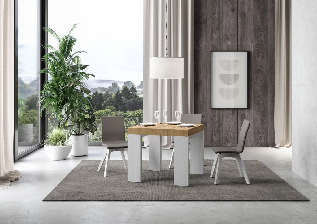 Tavolo Allungabile 90/246x90x77 cm Roxell Mix piano Quercia Natura gambe Bianco Frassino
