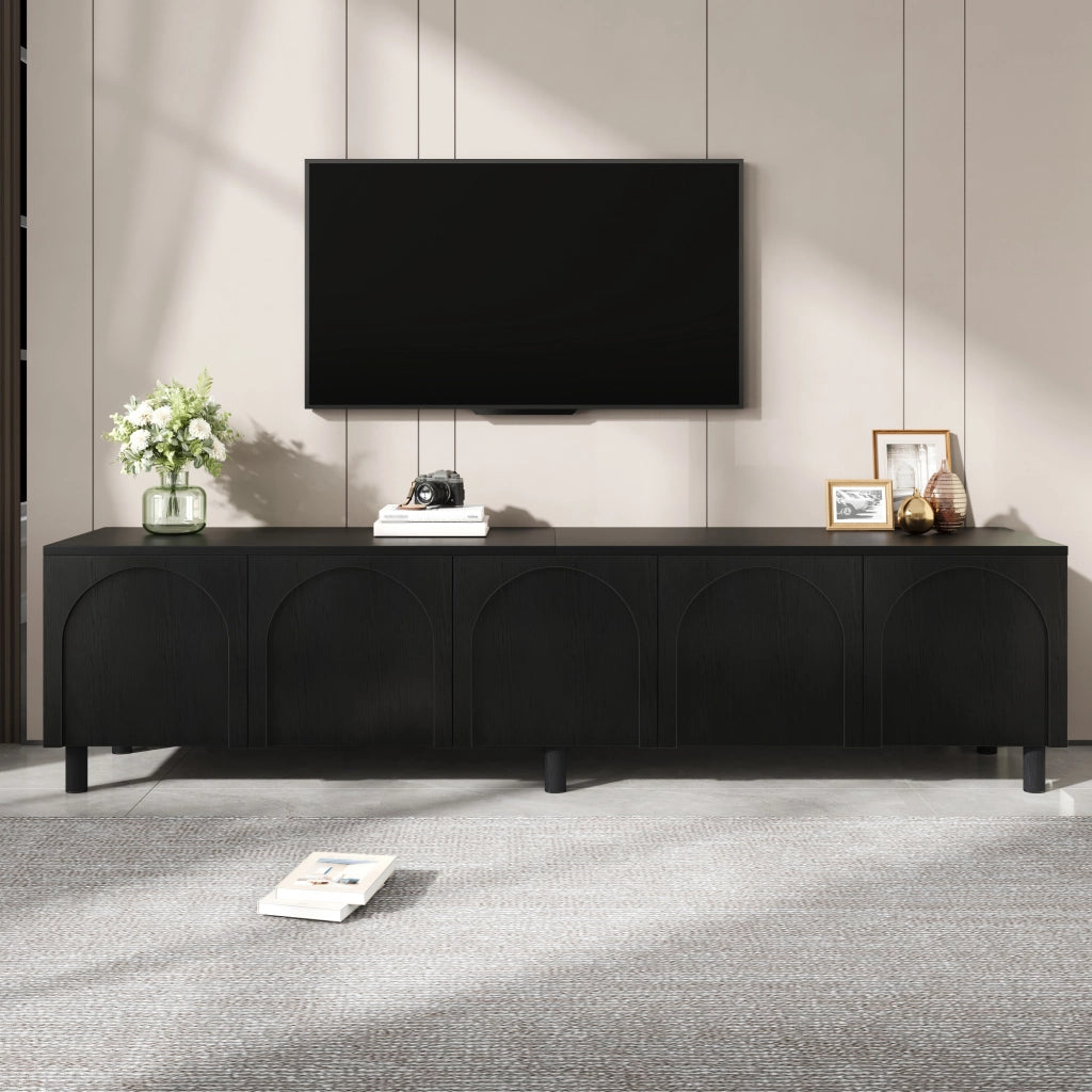 Mobile TV Basso ¨C MINIMAL ¨C Bianco, 5 Ante, Truciolato e MDF, Gambe in Metallo